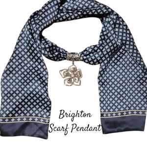 Brighton Silver Ornate Scarf Pendant with Dust Bag and Silk Scarf